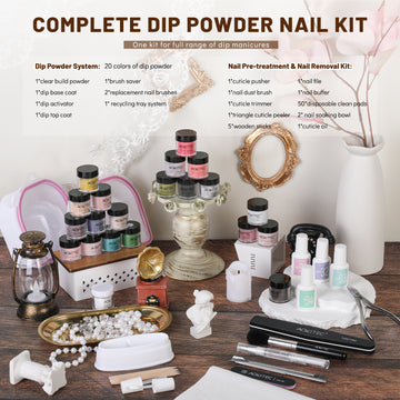 Aokitec 92Pcs Dip Powder Nail Kit - 20+1 Colors Dipping Powder Set  white silver black